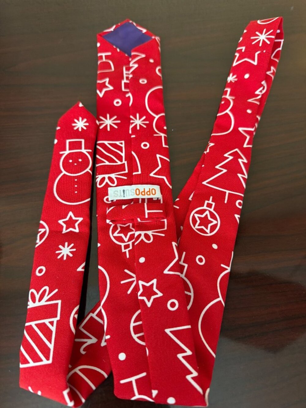 OppoSuits Christmas Tie Red White Holiday Snowman Tree Ornament Novelty Neckti e